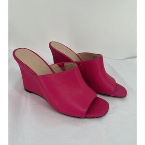 J. Crew Bianca Women’s Wedge Slide Sandals Size 10.5 Fuchsia Hot Pink Leather